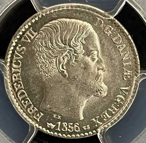 デンマーク 1856 4 SKILLING RIGSMONT PCGS MS63 非常に良好な初期日付!