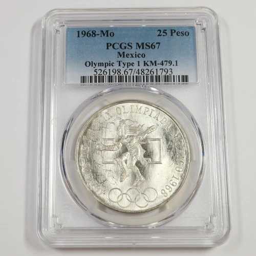 1968年 Mo PCGS MS67 タイプ1 - メキシコ - 銀製オリンピック 25ペソコイン KM 479.1 #51260A