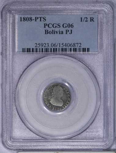 1808-PTS ボリビア PJ 1/2 リアル PCGS G06 G6