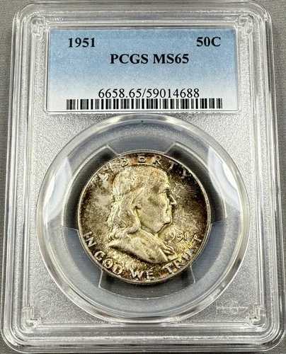 1951年 フランクリン ハーフダラー 50セント - PCGS MS65 - ライトレインボートーン