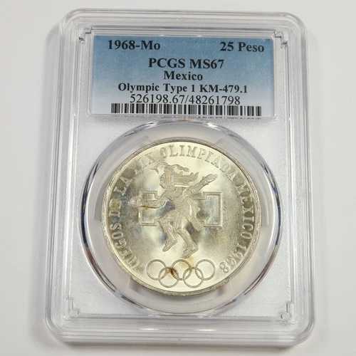 1968年 Mo PCGS MS67 タイプ1 - メキシコ - 銀製オリンピック 25ペソコイン KM 479.1 #51259A 36,465円