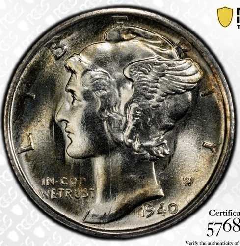 1940-S MS66 マーキュリーダイム PCGS 美品 バンド トーン ダイクラック トゥルービュー バラエティ ? PQ