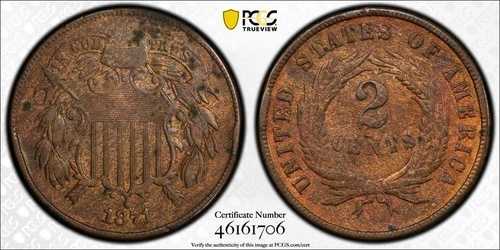 1871年 PCGS VF 詳細 | 2セント硬貨 - 2セント米国コイン #40827A