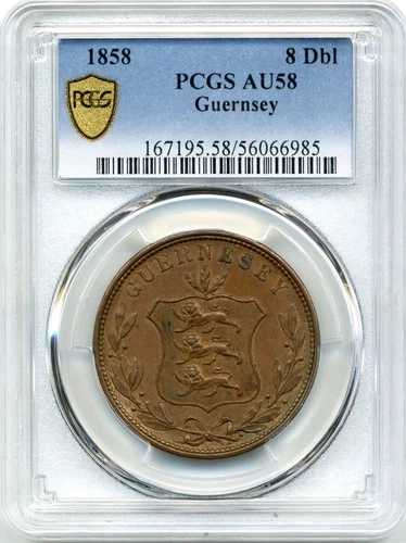1858年 8枚セット ガーンジー ダブルコイン - チョイス・アバウト・アンサーキュレート、PCGS AU58