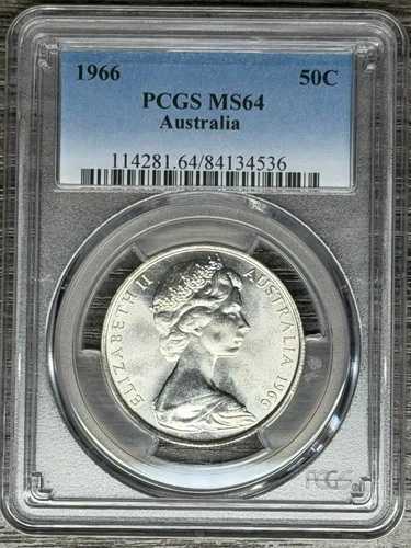 オーストラリア 1966年 シルバー ラウンド 50セント 50c PCGS MS64 Gem BU UNC ブラストホワイトラスター