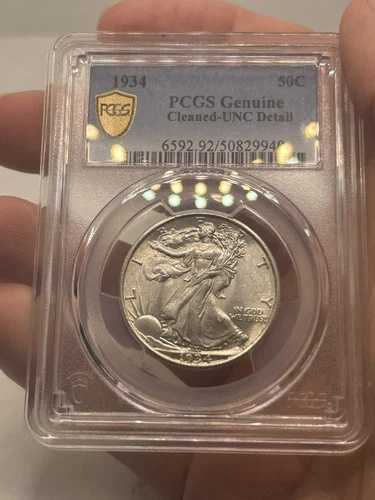1934年 ウォーキング・リバティ・ハーフダラー PCGS UNC ディテール、クリーニング済み！日付も良好***