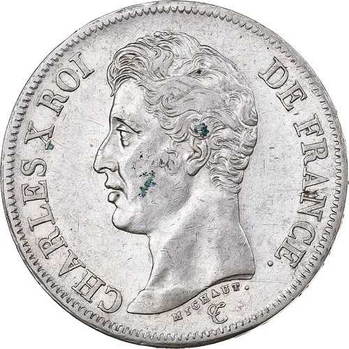 [#132787] フランス、シャルル 10 世、5 フラン、1826 年、ラ ロシェル、銀、AU(50-53)、ガド