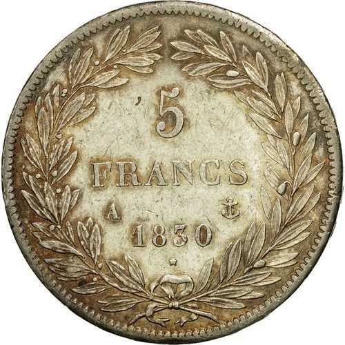 [#454917] コイン、フランス、ルイ フィリップ、5 フラン、1831、パリ、AU(50-53)、シルバー