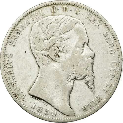 [#483872] コイン、イタリア領、サルデーニャ、ヴィットーリオ・エマヌエーレ2世、5リラ、1850年、Ge