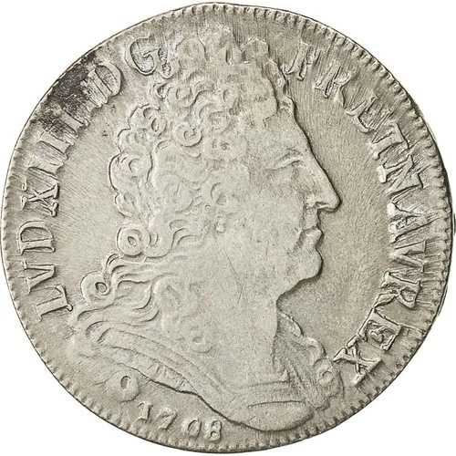 [#482678] 、フランス、ルイ 14 世、20 Sols aux insignes、1/4 Ecu、1708 年、パリ、E