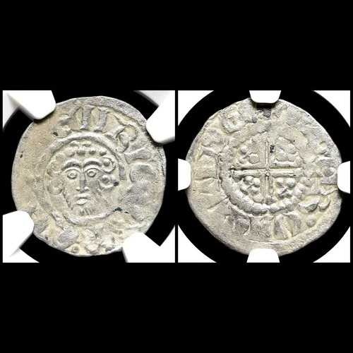 中世イングランド。ジョン・ラックランド。ロンドン・イルガー、1199-1216年。銀貨。NGC XF