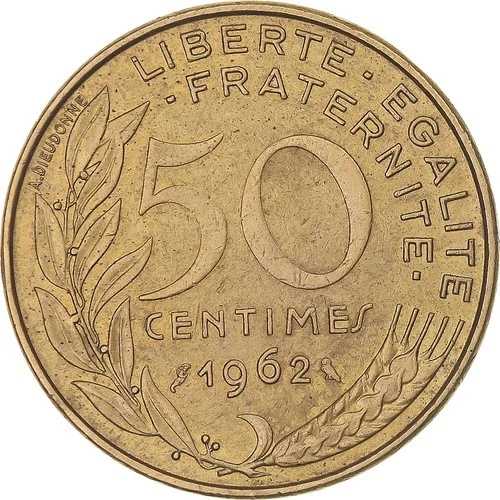 [#1046308] コイン、フランス、マリアンヌ、50 サンタイム、1962 年、パリ、コル 4 プリ、AU(50