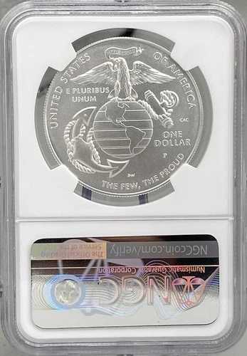 アメリカ海兵隊250周年記念 2025年 銀貨 - NGC MS70、硫黄島ラベル