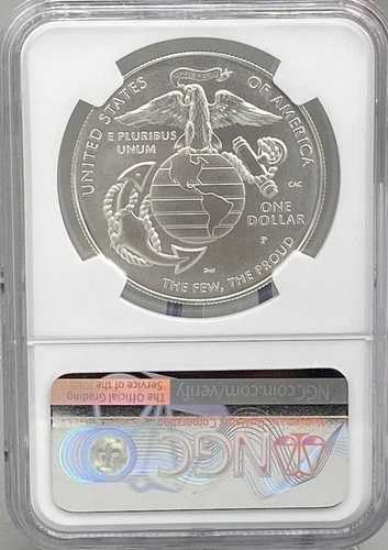 アメリカ海兵隊250周年記念 2025年 銀貨 - NGC MS70、硫黄島ラベル