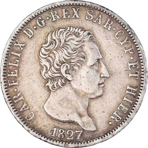 [#222628] コイン、イタリア領、サルデーニャ、カルロ・フェリーチェ、5リラ、1827年、ジェノヴァ、オーストラリア