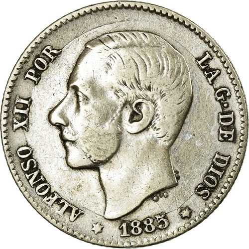 [#21040] コイン、スペイン、アルフォンソ12世、ペセタ、1885年、EF、銀、KM:686｜WORLD RESOURCE【QUEEN店】