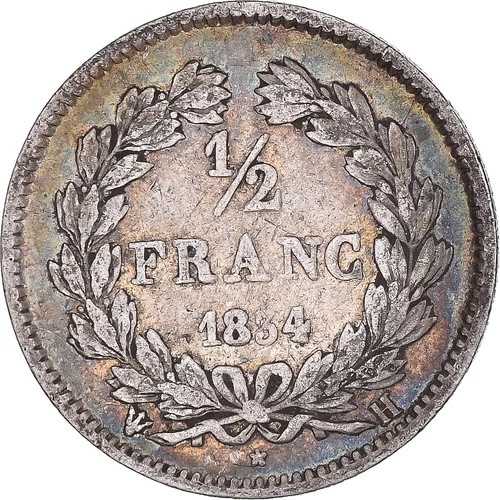 [#1066222] コイン、フランス、ルイフィリップ、1/2フラン、1834年、ラロシェル、EF、シル、｜WORLD RESOURCE【QUEEN店】