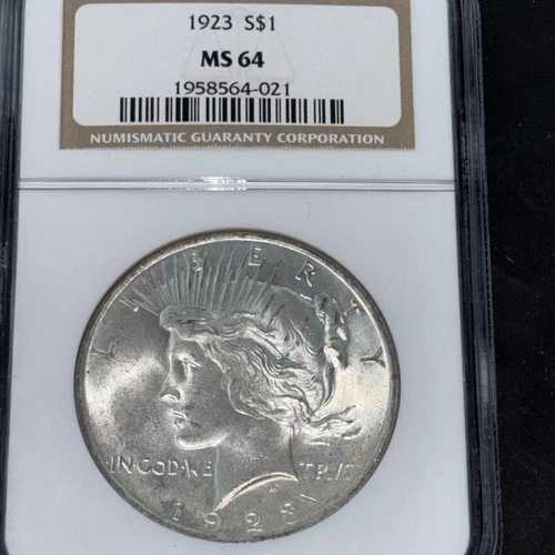 1923 年ピース ドル シルバー NGC MS64 キー日付オリジナル米国ブライト ホワイト ライト コイン。