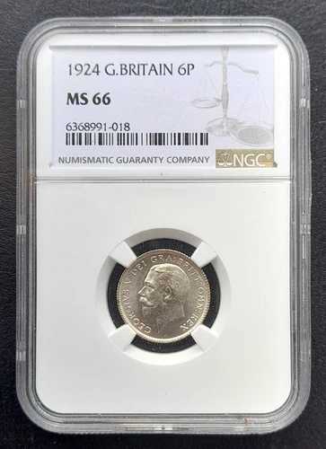 1924年 イギリス 6ペンス 6ペンス (ジョージ5世): NGC MS 66