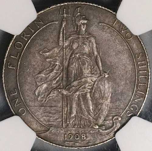 1908 NGC XF 45フローリン エドワード7世 イギリス 2シリングコイン (23021102C)