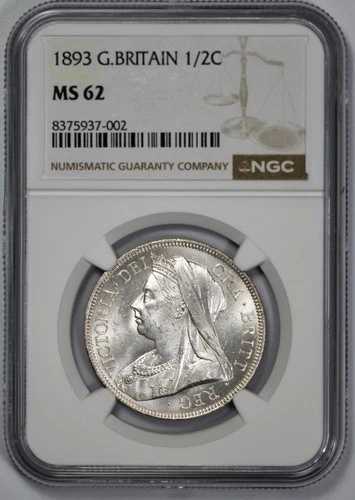 1893年 イギリス 銀貨 1/2C ハーフクラウン NGC MS 62