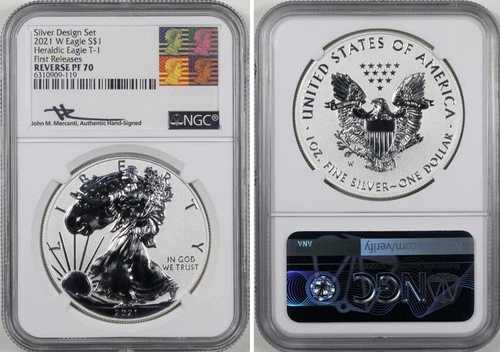 2021 W リバース プルーフ シルバー イーグル NGC PF70 MERCANTI サイン入り PR FR