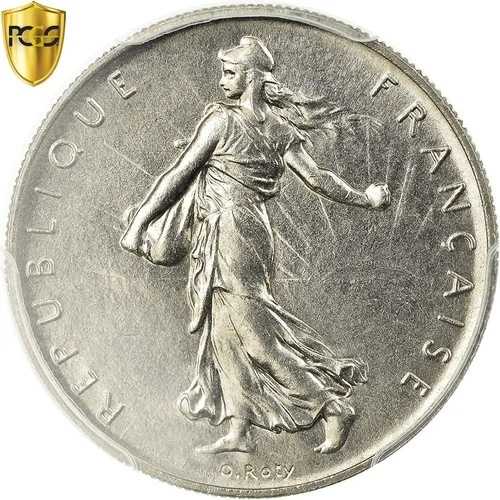 [#485455] コイン、フランス、スムーズ、フラン、1960、パリ、PCGS、MS65、ニッケル、KM:925。