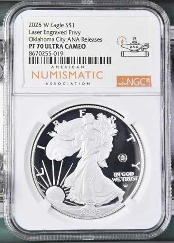 2025-W プルーフ $1 レーザー刻印 プライベートマーク シルバーイーグル NGC PF70 オクラホマ ANA %