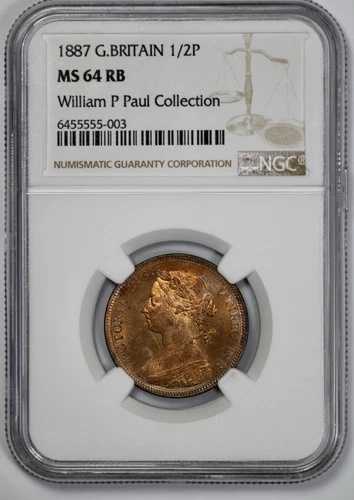 1887年 イギリス 1/2ペンス ハーフペニー NGC MS 64 RB