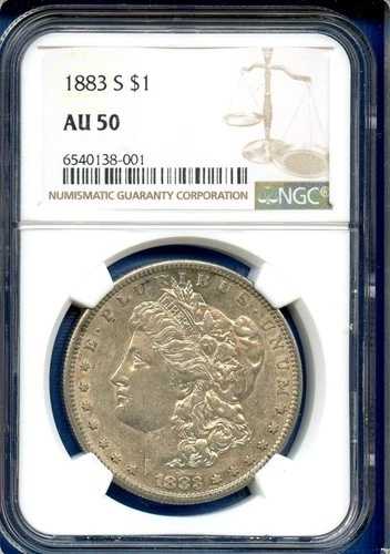 1883 S NGC AU50 モルガン銀貨 1ドル 米国造幣局 希少キーデイトコイン 1883-S AU-50