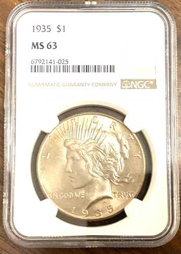 1935 年ピース シルバー ダラー NGC MS63 美しいコイン。