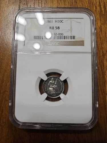 1861年 シーテッド・リバティ・ハーフダイム Au 58 NGC 両面トナー付き。素晴らしいコインです！