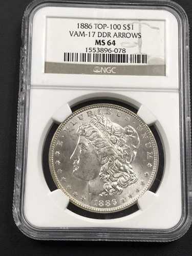 1886年 $1 NGCグレード MS 64 (トップ100 Vam-17) DDRアロー 1553896-078 モルガンダラー