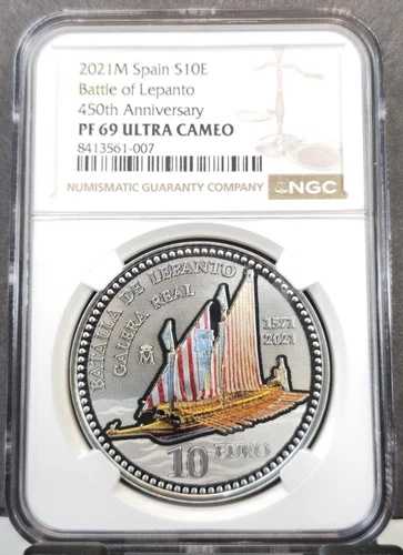 2021年 スペイン シルバー 10 ユーロ レパントの海戦 NGC PF 69 ウルトラカメオ レア トップポップ