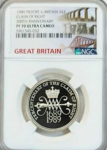 1989年 英国 銀貨 2ポンド ピエフォート権利主張 NGC PF 70 ウルトラカメオ