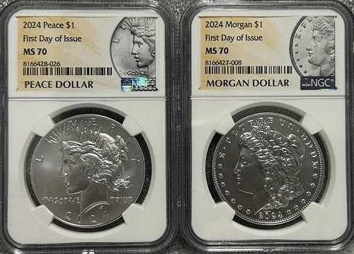 2024年 モルガン＆ピース ドル 2枚セット $1 NGC MS70 発行初日