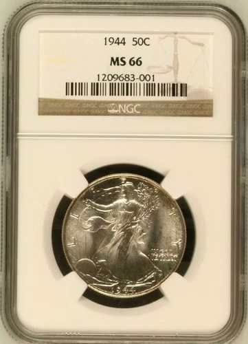 :1944-P 50C ウォーキング・リバティ・ハーフダラー ほぼ極上 BU NGC MS66 FSTB 希少 R3