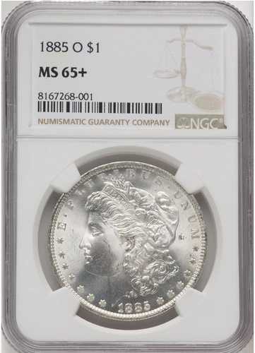1885年 O 1ドルモルガン銀貨 - NGC MS65+ - ブラストホワイト