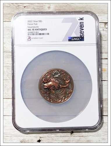 2022年 ニウエ 5ドル メタルフィッシュ スチームパンク アンティーク ハイレリーフ 2オンス シルバー NGC MS70