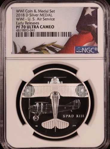 2018年 第一次世界大戦 航空サービス シルバーメダル NGC PF70??完璧な品質??初期リリース