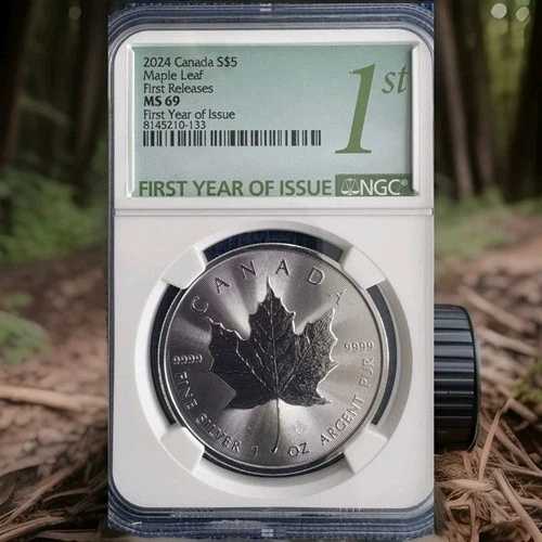 2024 年 5 ドル カナダ 1 オンス シルバー チャールズ 3 世 メープル リーフ NGC Ms69 初年度も!