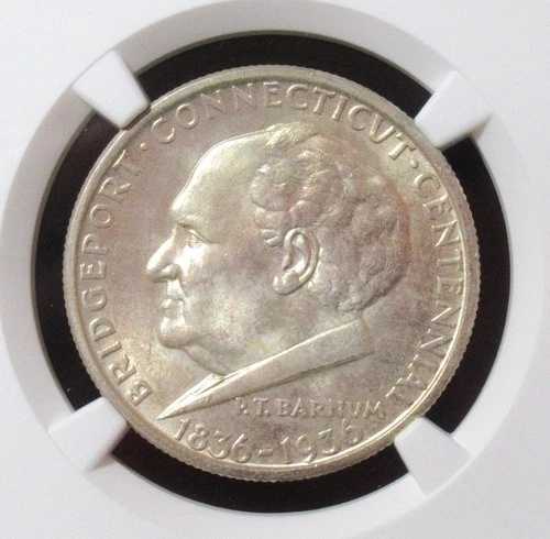 1936年 50セント ブリッジポート MS65 NGC。発行枚数25,015枚