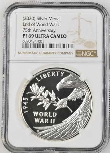 2020 P 第二次世界大戦終結75周年記念 1オンス シルバーメダル イーグル NGC PF69