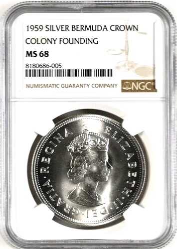 1959年 バミューダ シルバー クラウン 350周年記念 NGC MS 68 KM-13 極上品