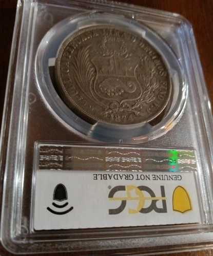 1874 YJ ペルー 1ソル、PCGS AU詳細。南米産の色調付き標本