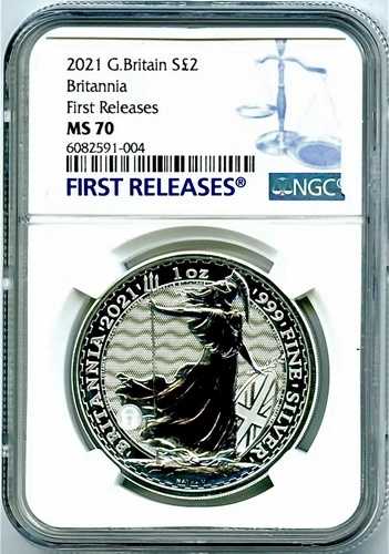 2021年 英国 1オンス シルバー ブリタニア NGC MS70 初公開 - 新セキュリティ