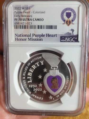 2022 W $1 シルバー プルーフ パープル ハート ホール オブ オナー カラー化 NGC PF70 UCAM ER!