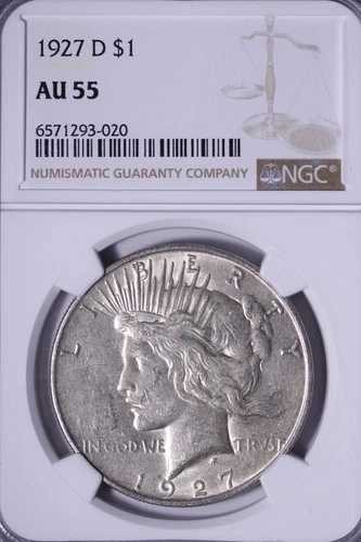 1927-D ピース銀貨 NGC AU55 シャープフェザー ライトトーン GCFR