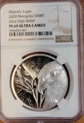 2020年 モンゴル 500 トグログ マジェスティック イーグル 1オンス シルバー プルーフコイン NGC PF69 美品