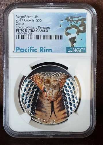 2017 NGC PF 70 ウルトラカメオ クック諸島 1オンス シルバー 5ドル 「コブラ」 カラーライズ/初期再版